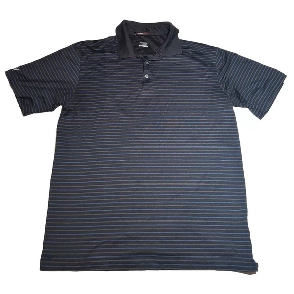 Nike Tiger Woods Collection Golf Polo Shirt Dri Fit Black Gray Blue Stripe Sz M - Picture 1 of 16